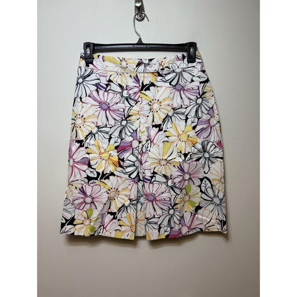 Lands' End Dresses & Skirts - Lands' End NEW Floral Box Pleat Skirt Size 10 White Multicolor 100% Cotton